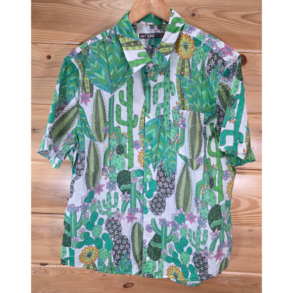 Mr Turk Cactus AOP Desert Short Sleeve Button Shirt Men XL Organic Cotton - Picture 1 of 8